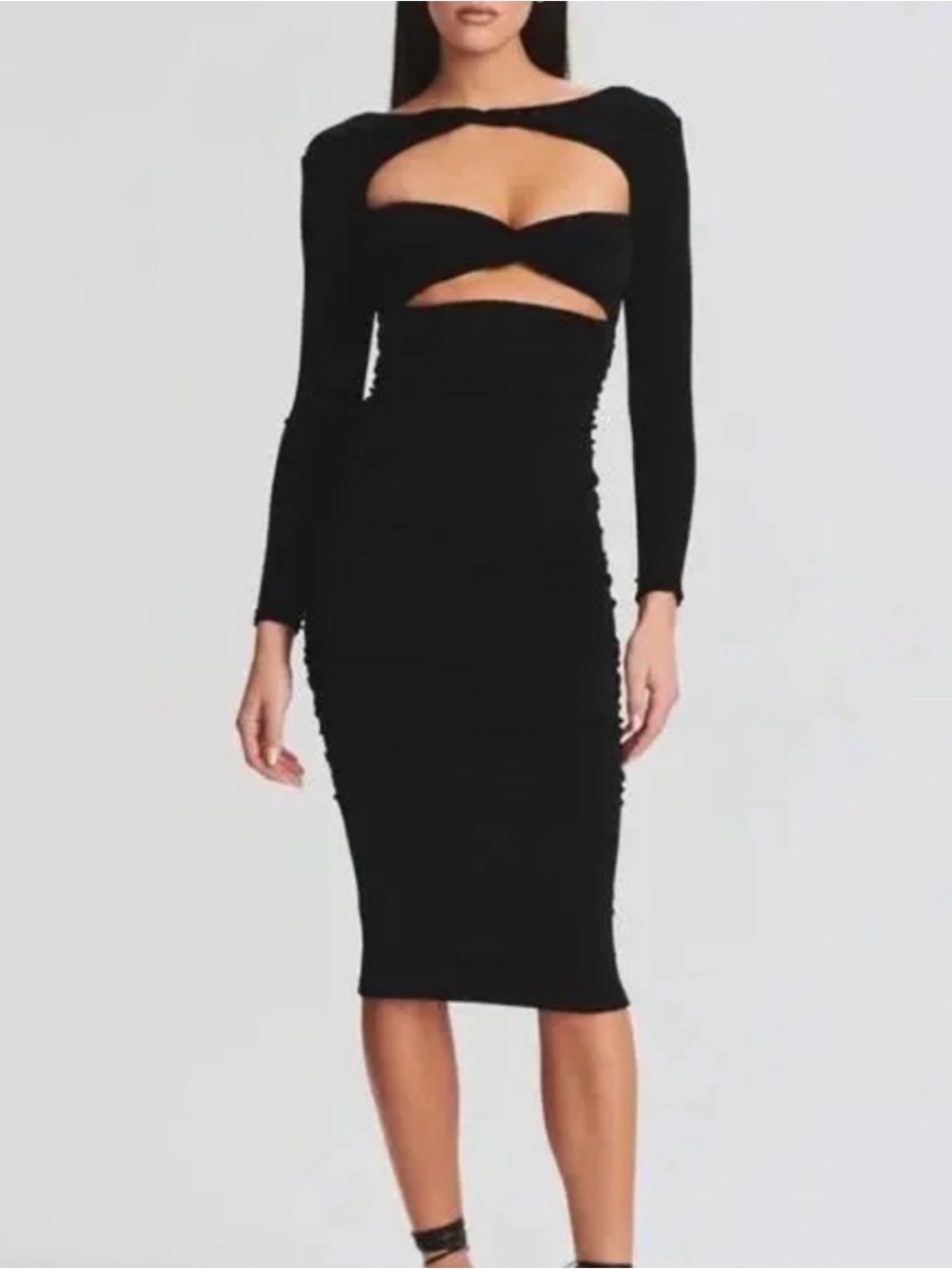 Seroya Eden Black Cutout Long Sleeve Midi Dress